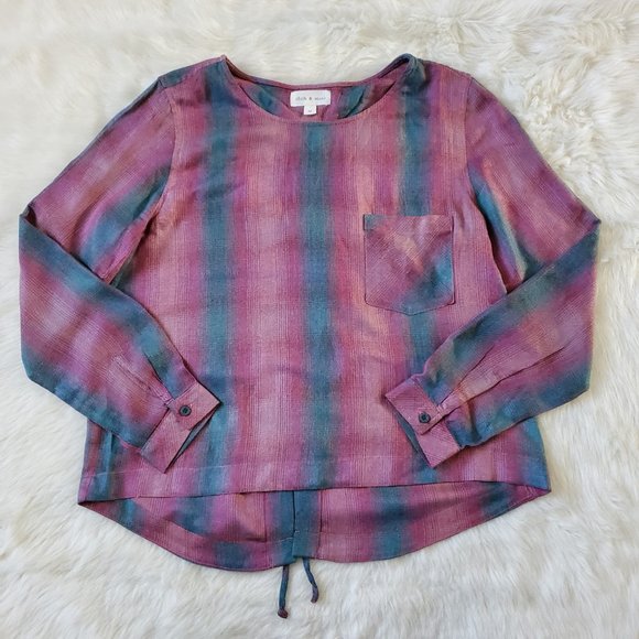 Anthro Cloth & Stone Plaid Top with Lace-Up Back M - Picture 9 of 14